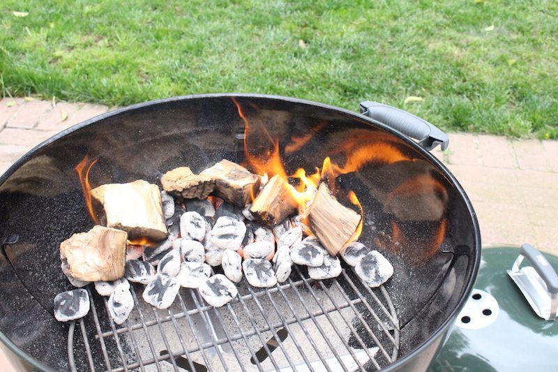 adding coal and applewood chunks to my new weber grill