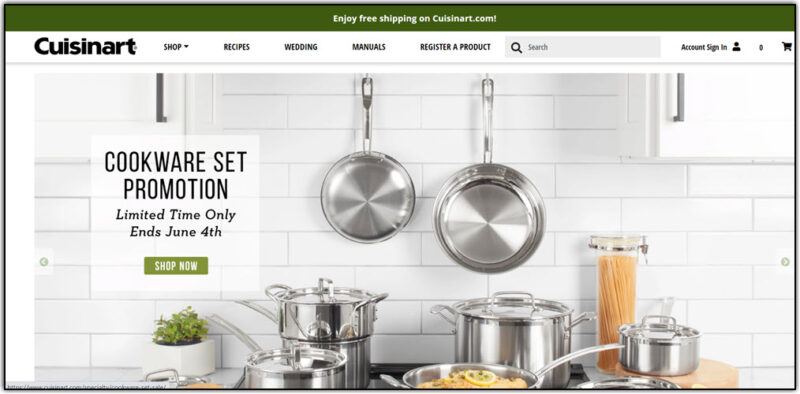 Cuisinart home page screen shot