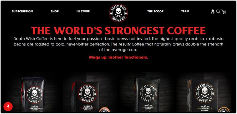 death wish coffee home page screenshot