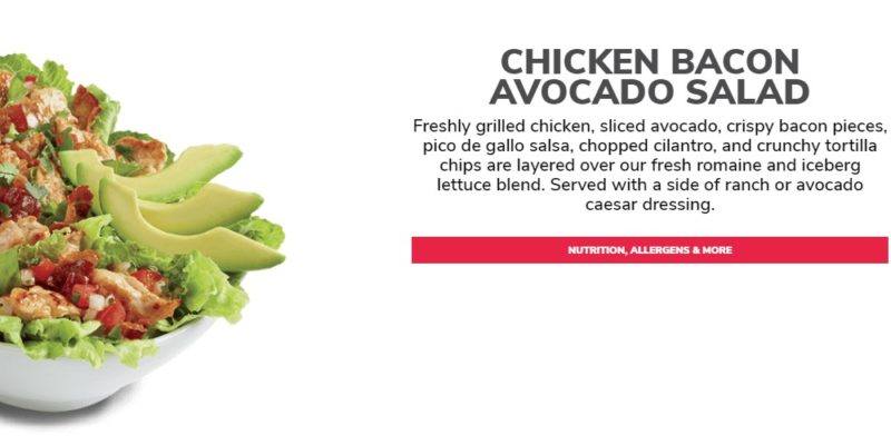 del taco's chicken bacon avocado salad 