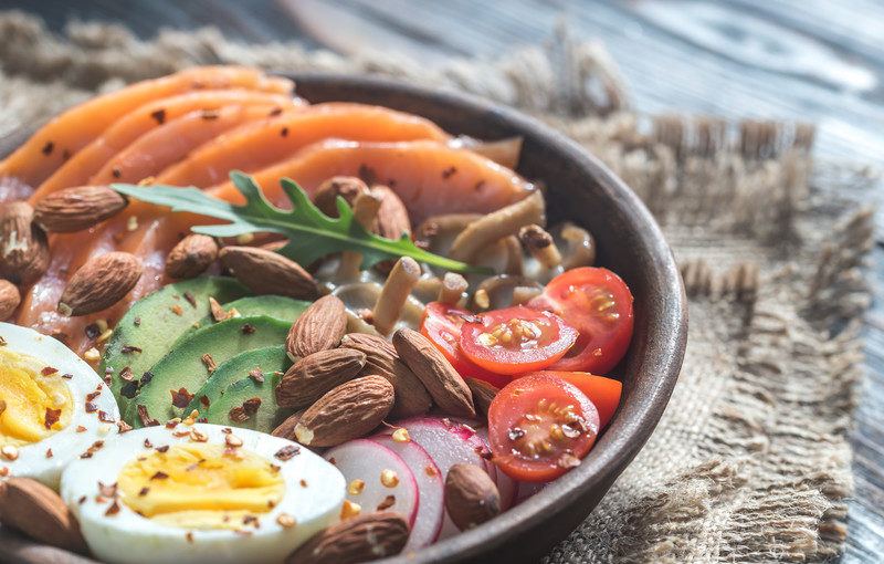 fresh salmon, avocado, boiled eggs, and tomatoes which are all diabetic friendly snacks. 