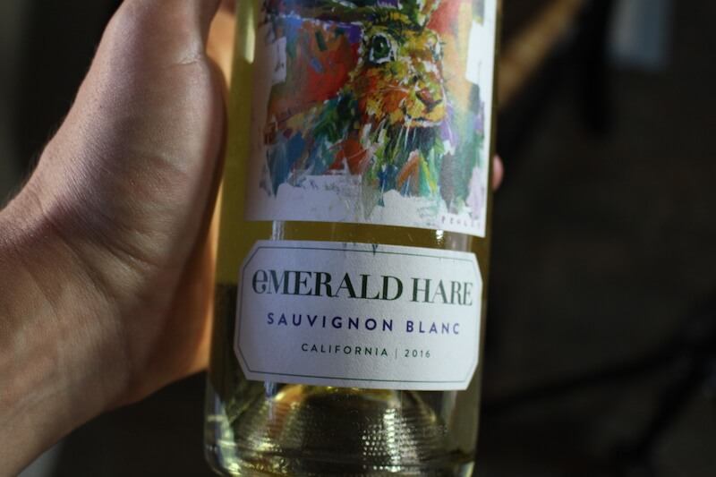 emerald hare sauvignon blanc closeup of wine bottle