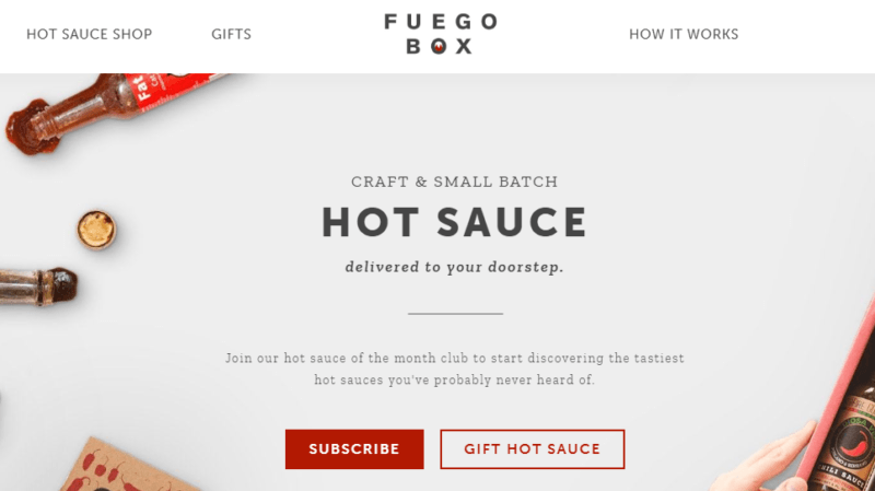 Website screenshot for the Fuego Hot Sauce Club