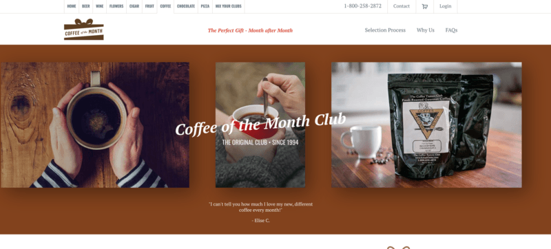 screenshot of the great clubs coffee of the month club