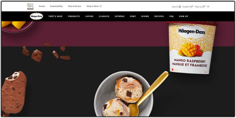 haagen-dazs home page screen shot