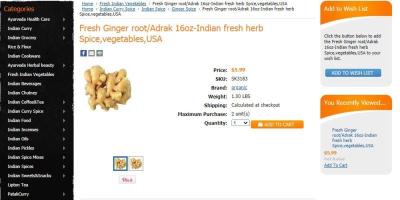 indian online grocery ginger page