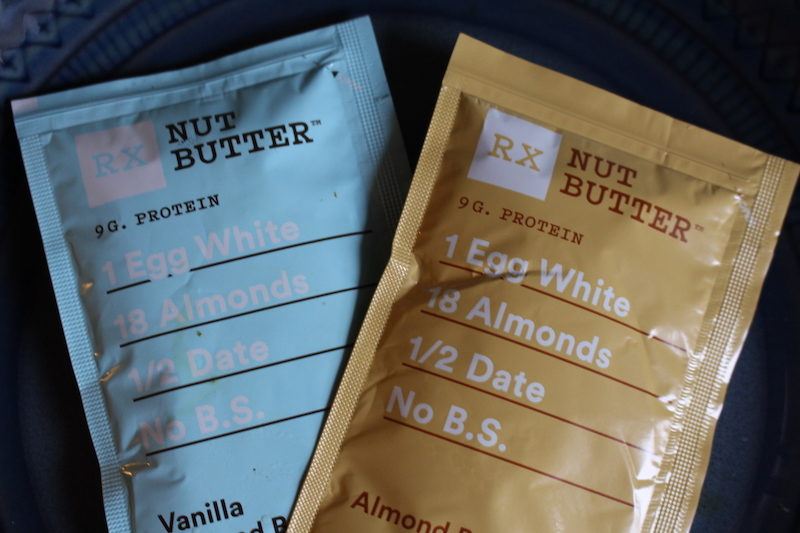 two packages of RX nut butter, one vanilla, one plain