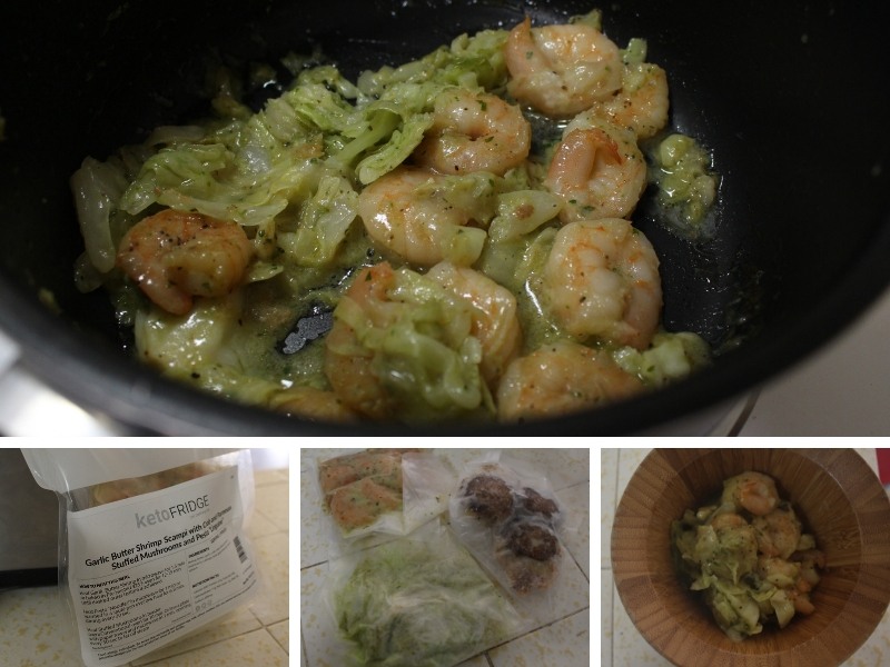 packaging, frozen food, cooking food, and final presentation of shrimp scampi