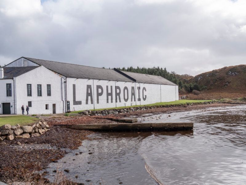 laphroaig scotch whisky distillery outside near ocean