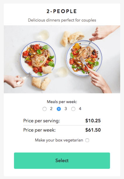 meal size order and pricing for Marley Spoon