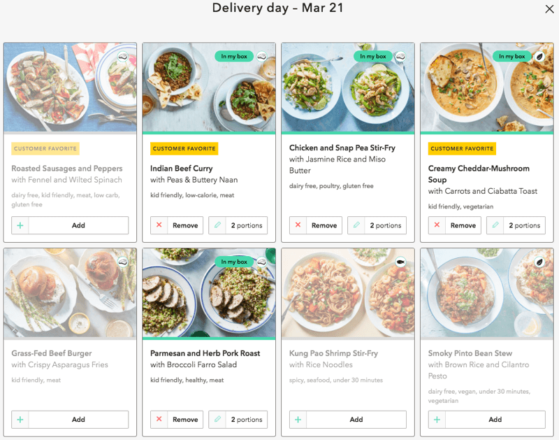 meal options for the week I ordered martha and marley spoon