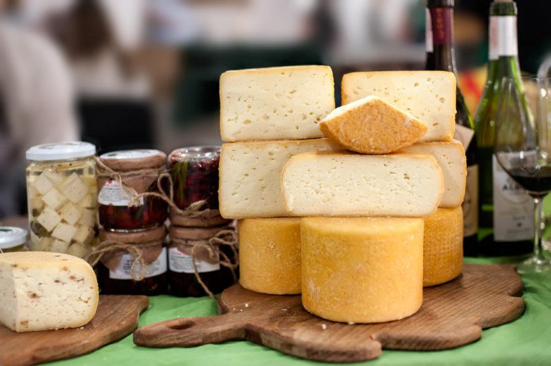 mature cheese on sale in the local market stall