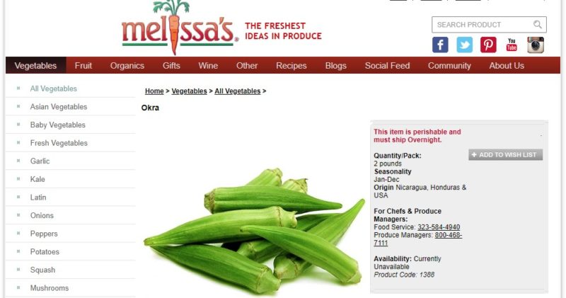 melissa's produce okra page