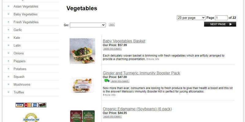 melissa's vegetable delivery page