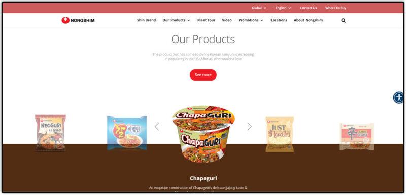 nongshim ramen home page screenshot 