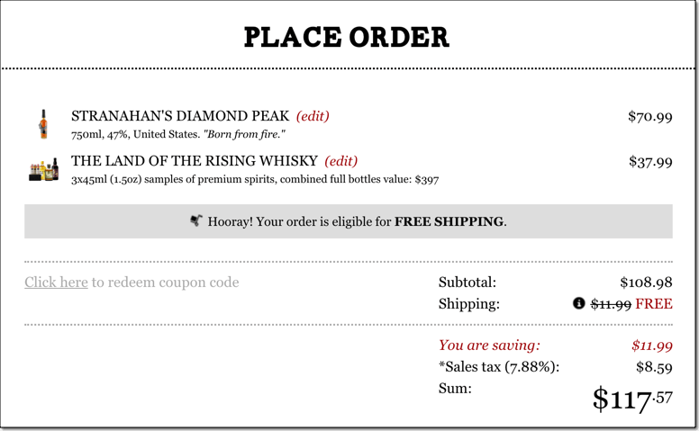 ordering whiskey online Japanese sampler Stranahans Diamond Peak