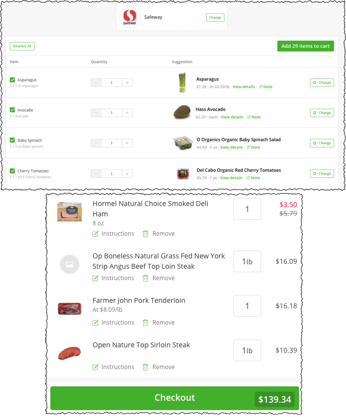 ordering food through instacart so you get the correct groceries for the meal