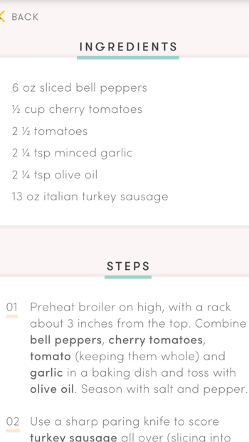 example of recipe steps in the platejoy app