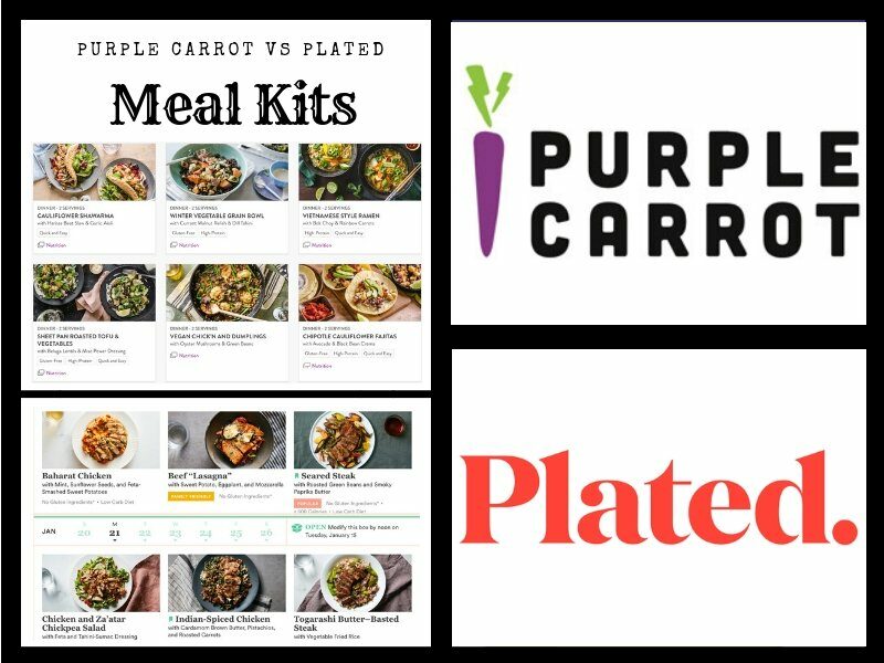 logos and meal kit examples from purple carrot and plated