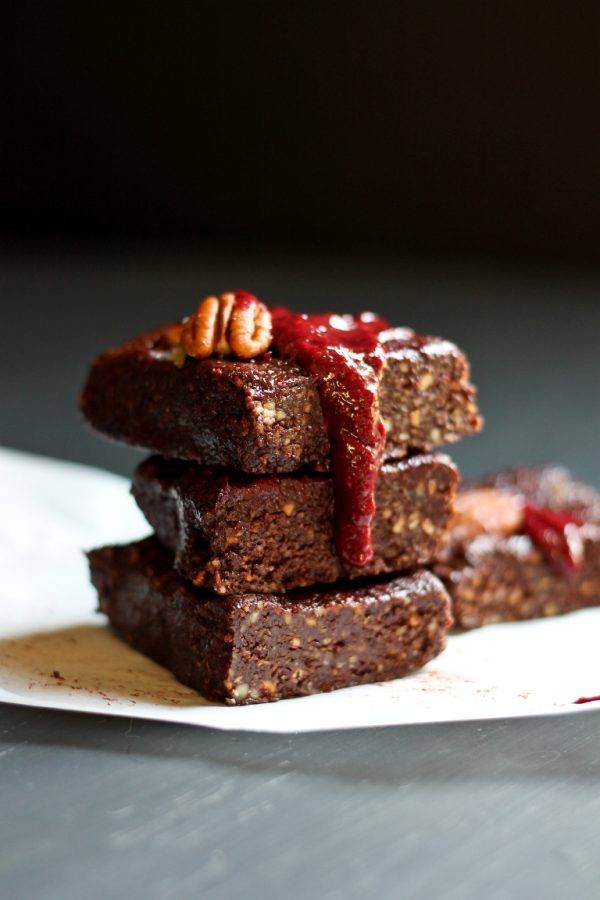 Nutty Brownies with Raspberry Glaze