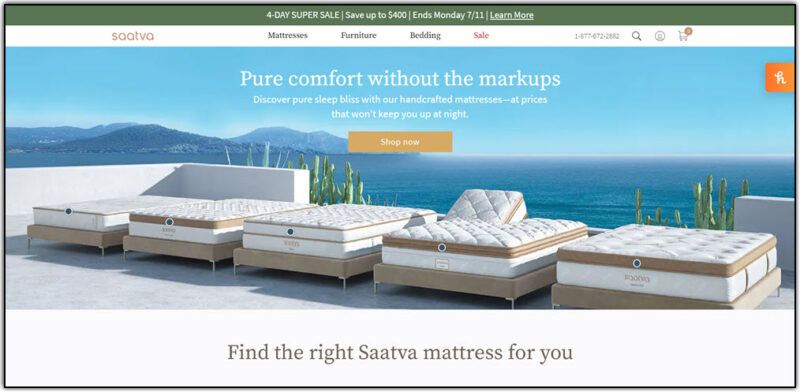 saatva home page screenshot