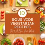 Chopped up assorted vegetables on a butcher block to represent sous vide vegetarian recipes.