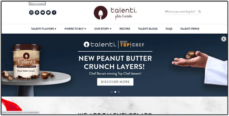 talenti home page screen shot