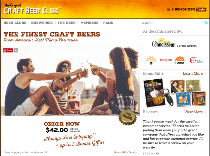 screenshot of "the original craft beer club"