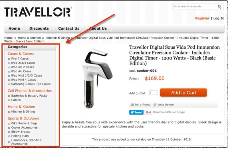 travellor website | Food For Net travellor website with arrow pointing to non-kitchen devices in menu