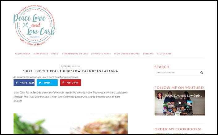 ‘Just Like The Real Thing’ Low Carb Lasagna | Food For Net Website screenshot from Peace Love and Low Carb